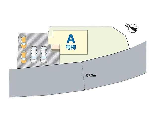 【全体区画図】◎カースペースは車種により4台駐車可能♪自転車や来客用の駐車スペースとしてもお使いいただけます。