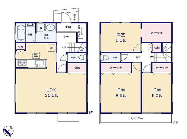 (No.2)、価格2950万円、3LDK、土地面積153.84m2、建物面積104.34m2 