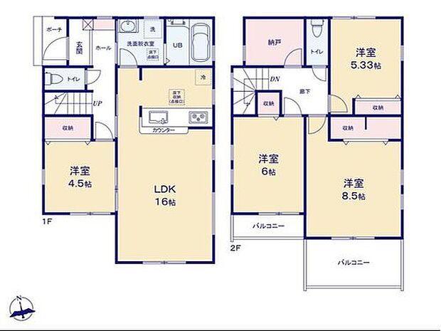 【4LDK+S】◇全室2面採光でお部屋に明るい日差しが差し込みます☆
◇ワークスペースや収納スペースとして使い方広がる納戸付き!
◇南向きのバルコニーはワイド設計!洗濯物もたっぷり干せてカラッと乾きますね♪