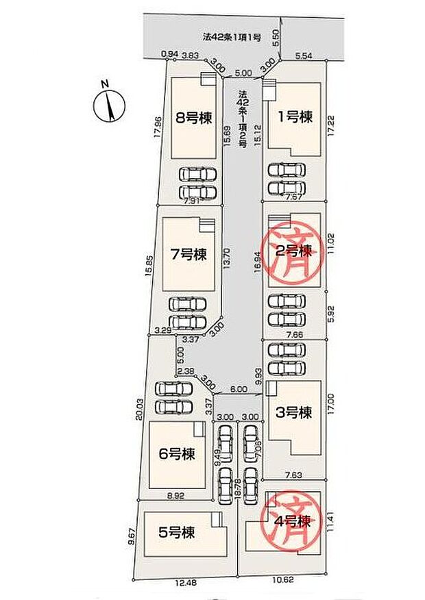 【区画図】全ての区画において駐車2台可能です。