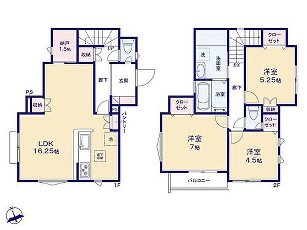【3LDK+S】洗濯後に干す作業がラクになる2階水回り♪
室内干しをセットするのも可能です！LDKには
窓付きの納戸、リビング収納を備え散らかりがちな
リビングはいつもすっきり☆