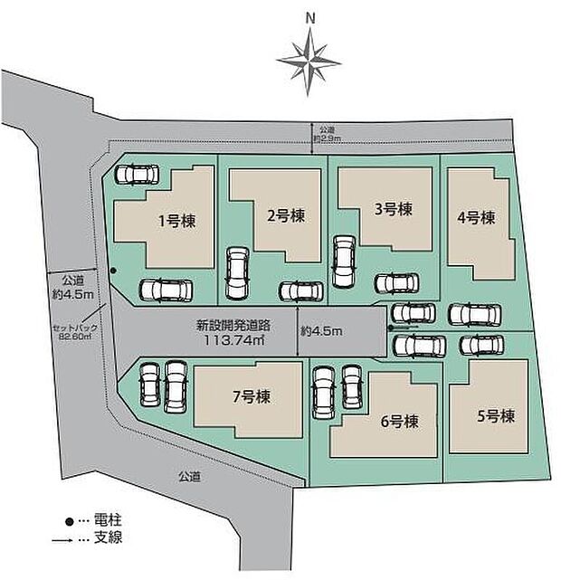 【全体区画図】◆小学校まで徒歩12分と、お子様の通学負担が少ない環境！
生活利便施設が点在し、閑静な住宅街が広がる子育て世代に人気なエリア♪