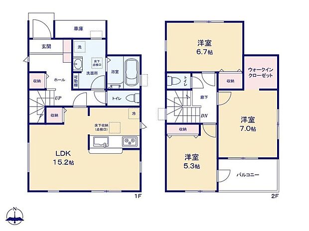 【3LDK】3面採光で光と風を取り込む、15.2帖の開放的なLDK♪主寝室はWIC付のゆったり7帖！お部屋が片付き大きなベッドも置けます♪オールフローリングでお手入れ・お掃除ラクラクです！