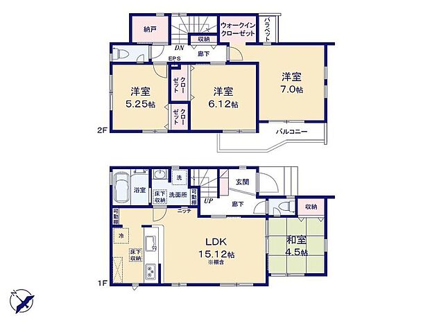 【4LDK+S】南向きの明るいLDKは、続き間に洋風和室付き♪来客時にも重宝します◎水回りが集中していて忙しい朝も買い物帰りも最短導線♪室内物干し付きのゆったり主寝室には大容量のWIC完備！
