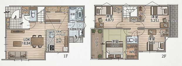 5号棟 4LDK 4580万円 土地面積111.39m2(33.69坪) 建物面積95.63m2(28.92坪)