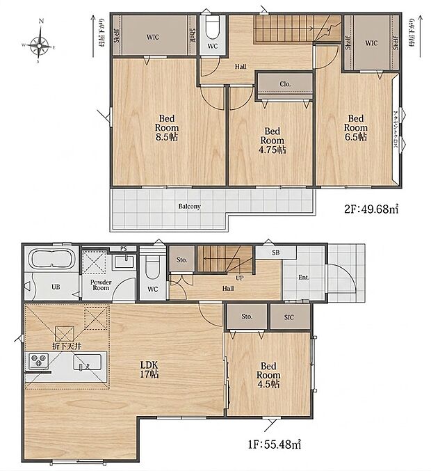 3号棟 4LDK 5880万円 土地面積152.37m2(46.09坪)建物面積105.16m2(31.81坪)