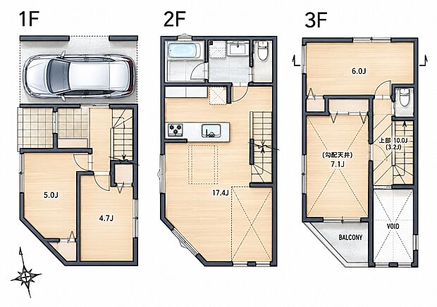 最終1棟 4LDK 6480万円 土地面積53.81m2(16.28坪) 建物面積107.63m2(32.56坪)