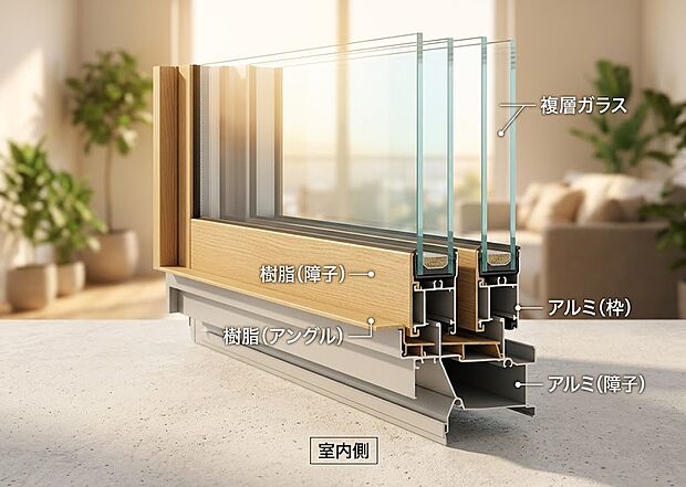 【2層グラス】 2枚のガラスの間に空気層を設けた複層ガラスを採用。外気の影響を受けにくく、夏は涼しく冬は暖かな室内環境を保ちます。