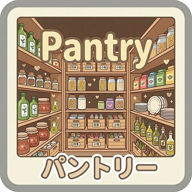 【パントリー　】食材のストックや大型調理器具もスッキリ収まるパントリー。キッチン周りを常に美しく保ち、毎日の料理をスムーズに楽しめます。