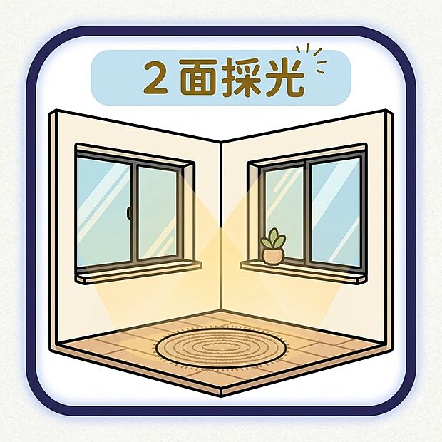 【２面採光　】２面の窓がもたらす開放感！光と風に包まれる明るい空間で、ワンランク上の心地よい暮らしを。