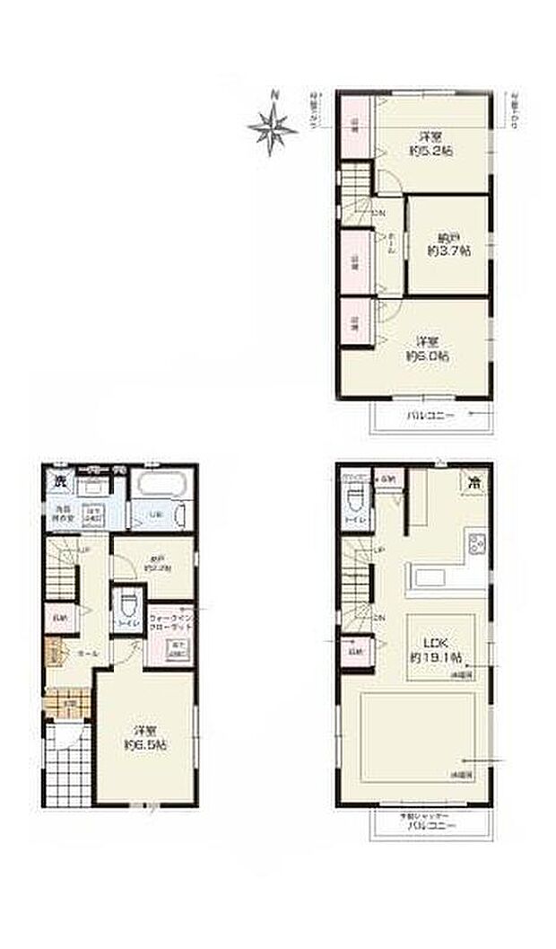 (2号棟)、価格5299万円、3LDK+2S、土地面積81.43m2、建物面積105.43m2