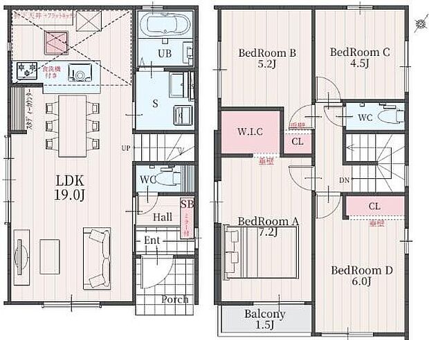 (１号棟)、価格4999万円、4LDK、土地面積99.98m2、建物面積95.52m2