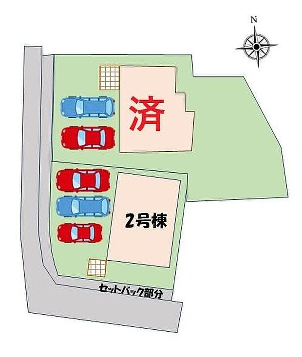 【全体区画図】１号棟　ご成約済み
２号棟　３，２８０万円