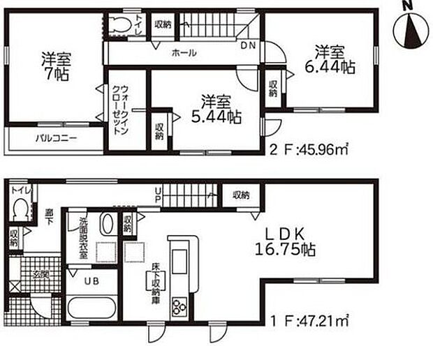 【3LDK】対面式キッチン仕様の広々１６．７５帖リビング♪
全居室南向きの明るい間取り♪
大きな荷物も収納可能なウォークインクローゼット付き♪
各居室に収納完備でお部屋も片付けやすいです♪