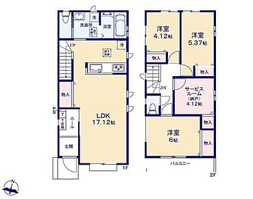 対面式キッチン仕様で南向きの約１７．１２帖リビング♪
居室４部屋あり、使用用途多数♪
各所・各居室に収納スペース充実♪
日当たり良好な南側バルコニー♪ 