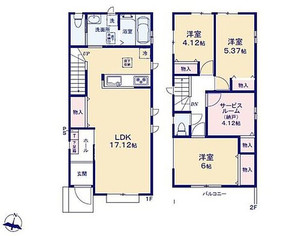 【4LDK】対面式キッチン仕様で南向きの約１７．１２帖リビング♪
居室４部屋あり、使用用途多数♪
各所・各居室に収納スペース充実♪
日当たり良好な南側バルコニー♪