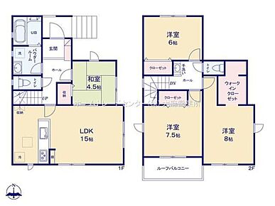 対面式キッチン仕様で約１５帖リビング♪リビングに隣接したホッと落ち着く約４．５帖の和室！大きな荷物も収納可能なウォークインクローゼット付き♪陽当り良好な南側ルーフバルコニー♪ 