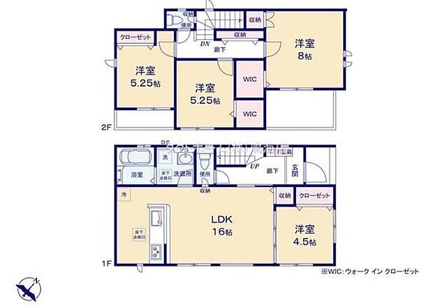 【4LDK】対面式キッチン仕様の約１６帖リビング♪LDKと洋室を一体できる人気の間取り♪WICがあり、各居室にも収納スペース完備♪日当たり良好な南側の２面バルコニー♪