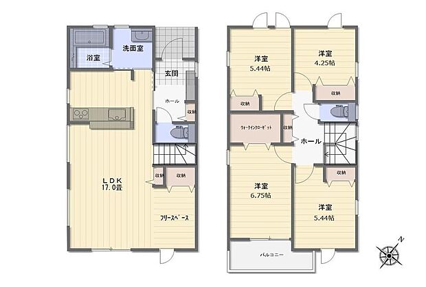【4LDK】◇対面式キッチン仕様で南向き約17.0帖リビング♪◇家族のコミュニケーションを重視した対面式キッチン・リビングイン階段プラン♪◇WICや各所・各居室にも収納充実でお部屋スッキリ♪