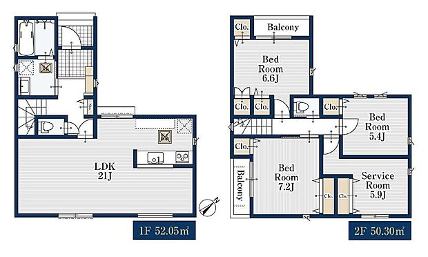 【4LDK】対面式キッチン仕様の約２１帖リビング♪
居室４部屋あり、使用用途多数♪
各所・各居室に収納スペース完備♪
陽当り良好なバルコニーが２面ございます♪