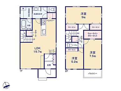 主寝室には大容量のWIC完備☆お部屋が片付き大きなベッドも置けます♪自然にご家族の会話が生まれるリビングイン階段を採用しています♪ 