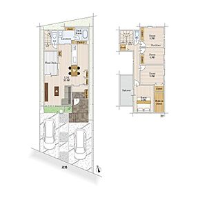 広々20帖超のLDK！ウッドデッキのあるお住まい♪ゆったり寛げる充分な広さがございます♪２階洋室は間仕切り可能！主寝室には大容量のWIC完備です◎ 