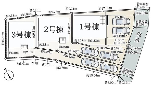 【全体区画図】1号棟 3,490万円
2号棟 3,390万円
3号棟 3,090万円