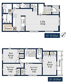 対面式キッチン仕様の約１９．８帖リビング♪
２階４部屋あり、使用用途多数♪
パントリーがあり、各所・各居室にクローゼットを配置し収納豊富♪
陽当り良好な南東側バルコニー♪ 