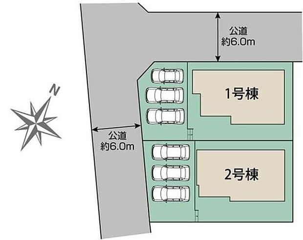 【全体区画図】１号棟　５，５９０万円
２号棟　５，４９０万円