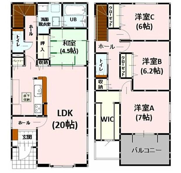 広々4LDKの間取りは、家族が増えても住み続けられるお家です