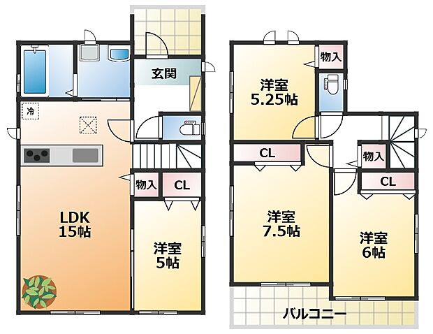 南向きで陽当たりの良い間取りです