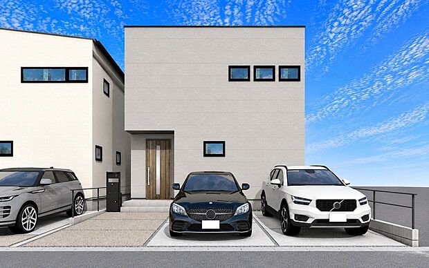 『現地案内予約受付中』アールギャラリー安城市横山町の家外観パース A号棟未完成物件の為、モデルハウスへのご案内も致します。お気軽にお問合せ下さいませ。