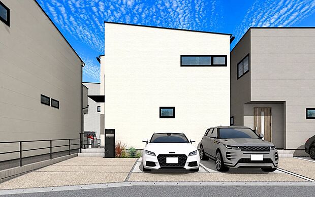 【外観パース図】『現地案内予約受付中』アールギャラリー安城市横山町の家外観パース B号棟未完成物件の為、モデルハウスへのご案内も致します。お気軽にお問合せ下さいませ。