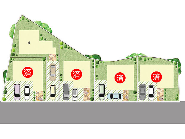 全5区画の分譲地。前面道路は、幅員約6.0mとゆとりのある広さで、お車の出入庫がスムーズに行えます。参考プラン図もご用意しておりますので、お気軽にお問い合わせください。