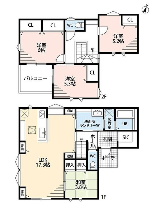 3998万円、4LDK、土地面積147.6m2、建物面積99.36m2 17.3帖のLDKを中心とした4LDK♪洗面ランドリー室・SIC・豊富な収納を備えた、使い勝手の良い間取りです＾＾