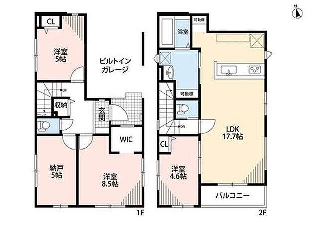 (1号棟)3LDK、土地面積91.96m2、建物面積106.12m2

