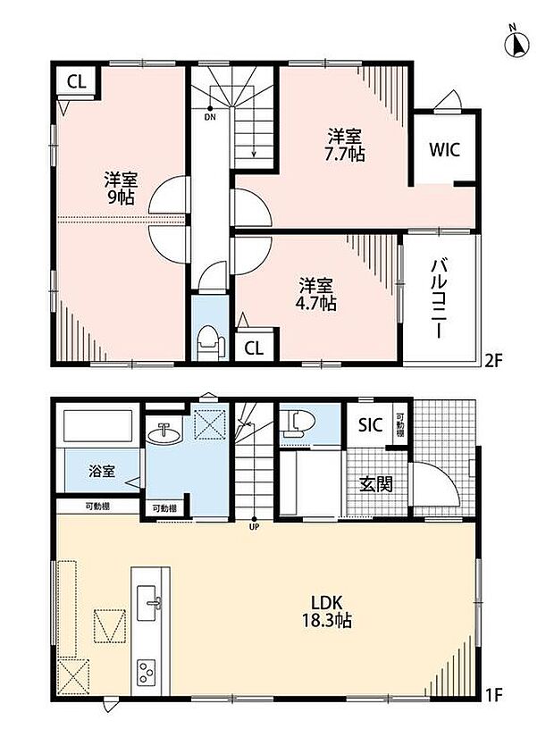 (2号棟)3LDK、土地面積105.69m2、建物面積90m2