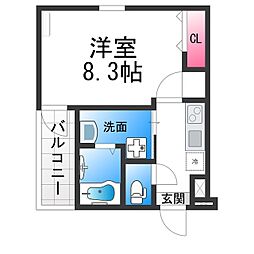 フジパレス西湊I番館 2階1Kの間取り