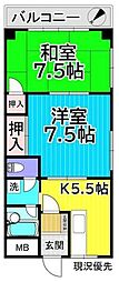 タツミハイツ 2Kの間取図画像