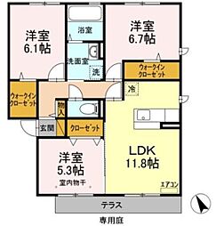 PARK HILLS MIYAKO Ｄ 1階3LDKの間取り