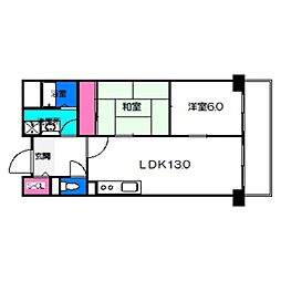 パレス中もず 1階2LDKの間取り