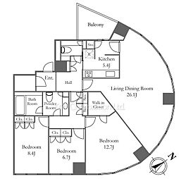 青山ザ・タワー 15階3LDKの間取り