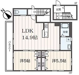 テラス高井戸西 201 1階2LDKの間取り