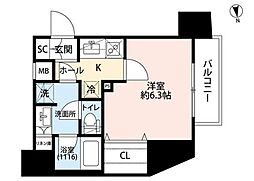 プレール・ドゥーク元浅草 1Kの間取図画像