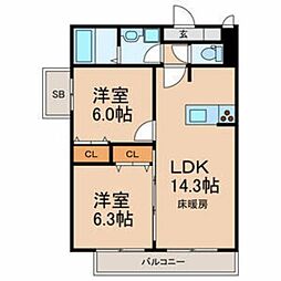 ステラート 3階2LDKの間取り