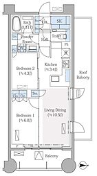 リビオ上野池之端 2LDKの間取図画像