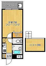 プラム常盤平 2階1Kの間取り