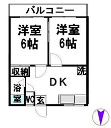藤和ハウス 2DKの間取図画像