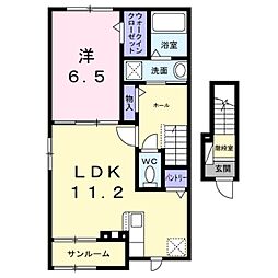 JR横浜線 古淵駅 徒歩26分の賃貸アパート 2階1LDKの間取り