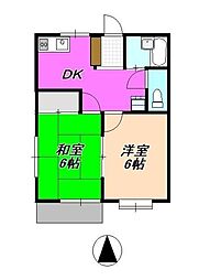 サンハイムII 2階2Kの間取り